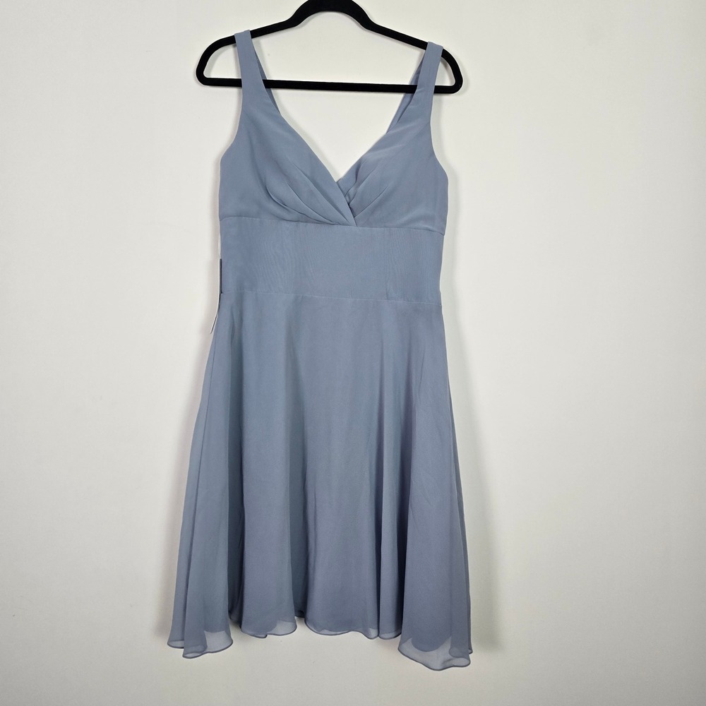 Azazie Diana Bridesmaid Dress Women A10 Dusty Blue Chiffon‎ Wedding Romantic